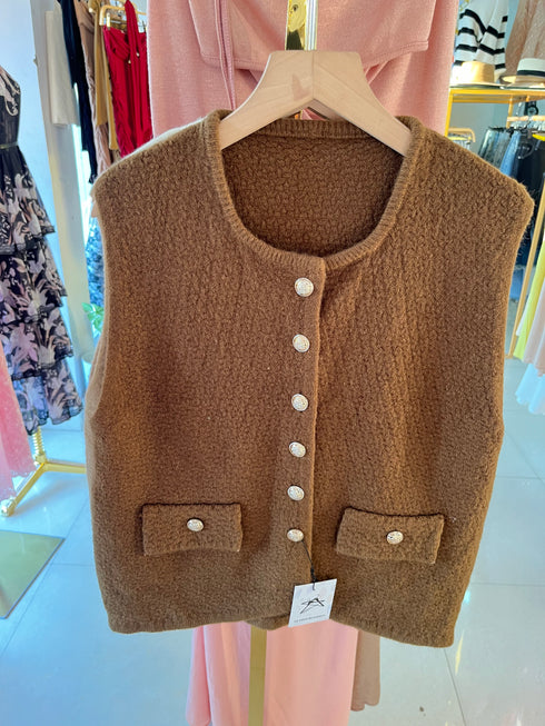 Women Casual Knitted Single Buttons Waistcoat